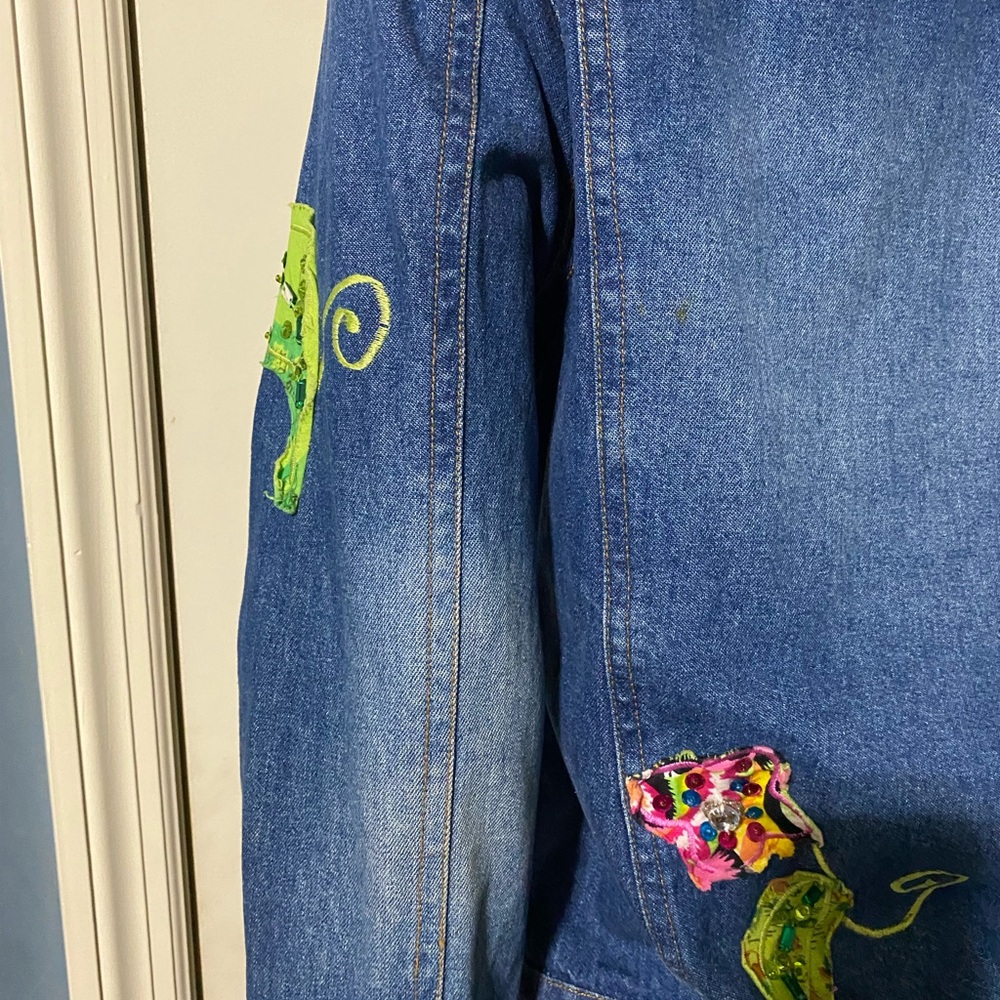 Patch Work Embroidered Denim Jacket Y2k - image 7
